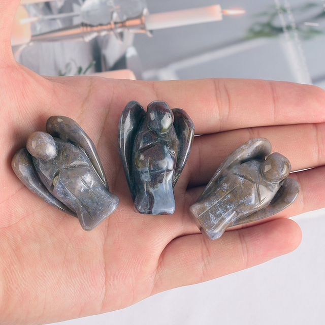 1.5 Inch India Agate Stone Small Carved Crystal Angel Figurine