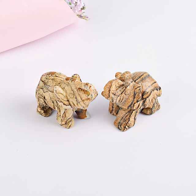 1.5 Inch Hand Carved Picture Jasper Elephant Crystal Animal Figurines