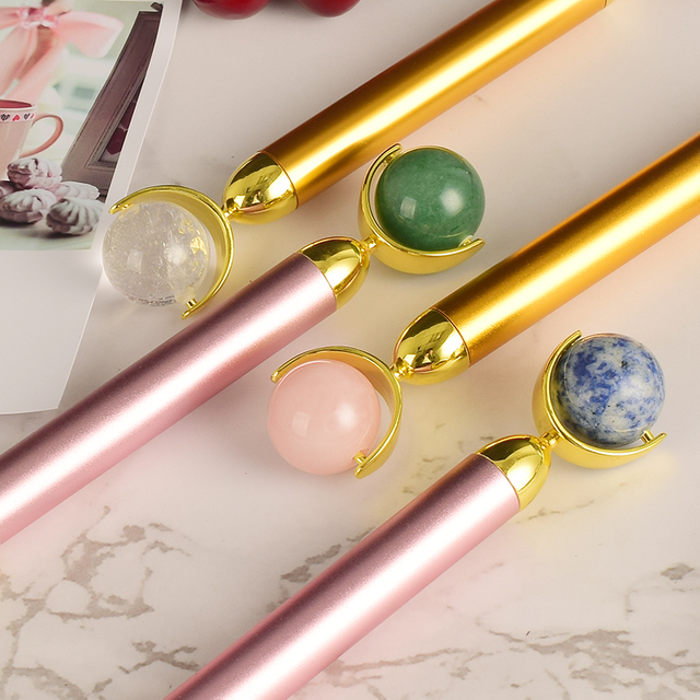 Single-end Electric Green Aventurine Stone Ball Roller and Skin Gym Face Facial Roller for Face Massager Tool 