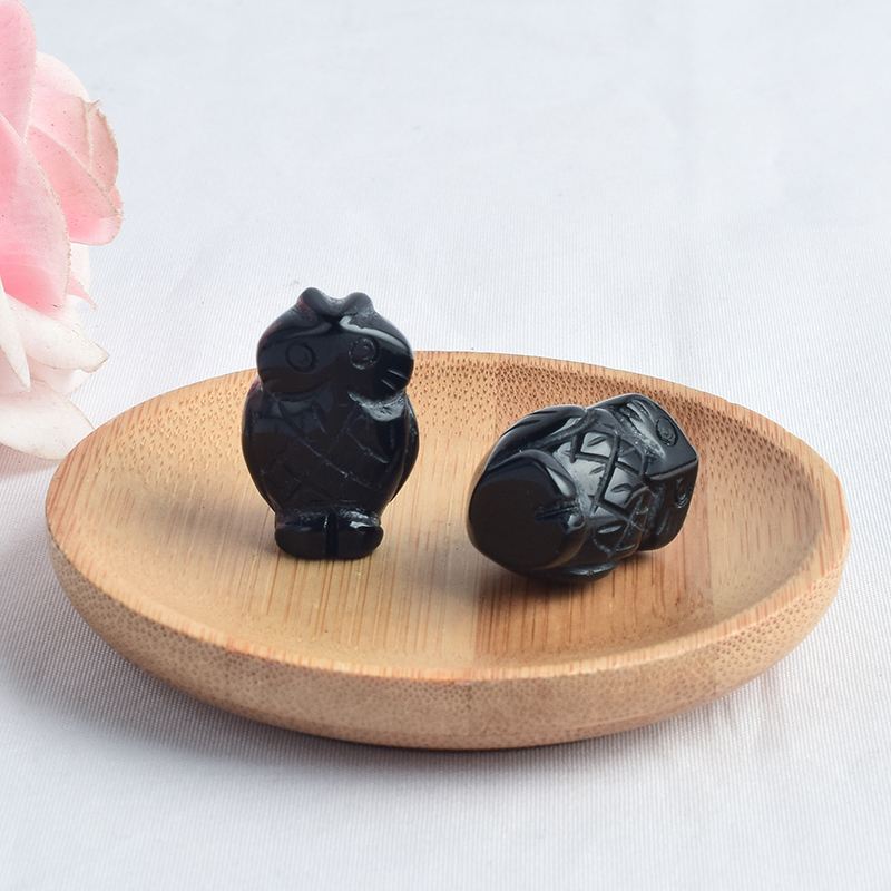 1 inch Hand Carved Natural Black Obsidian Stone Mini owl figurines Figurines 