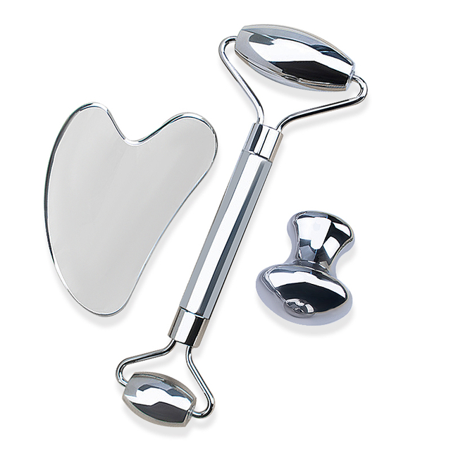 High Quality Medical 304 Stainless Steel Face Roller Gua Sha Set Metal Facial Roller Mushroom And Heart Guasha Massager Tool Kit