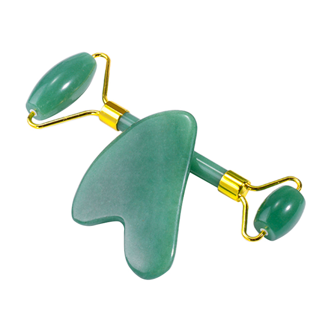 Green Aventurine Jade Roller Gua Sha Set Green Face Roller and Heart Shaped Gua Sha Stone Massager Tool Kit with Box (1 Set)