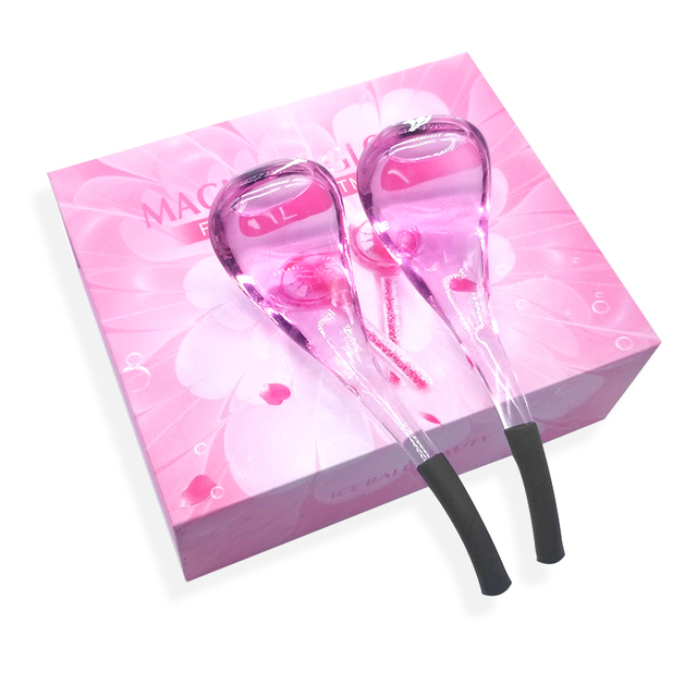 High Quality Ice Globes Set Spoon Shaped High Borosilicate Glass Glitter Cooling Globes Cryo Facial Massage Globe for Face (2 pcs/set)