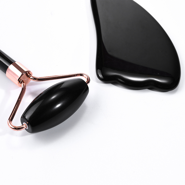 Black Obsidian Roller Gua Sha Set Jade Roller and Horn Gua Sha Set