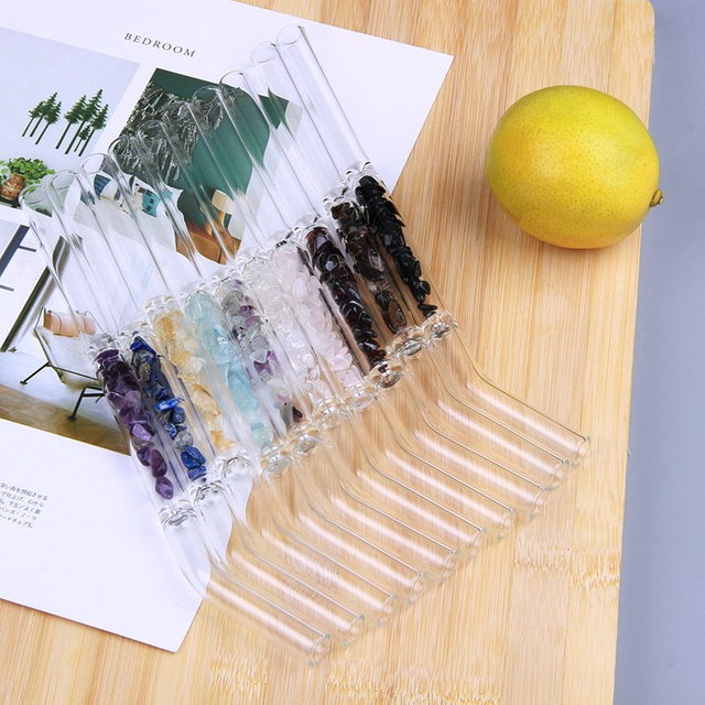 Factory Directy Price Natural Crystal Straw Sales High Quality Reusable Borosilicate Glass Gemstone Rose Quartz Drinking Straw