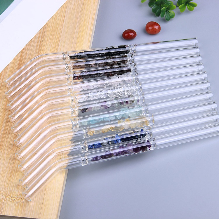 Factory Directy Price Natural Crystal Straw Sales High Quality Reusable Borosilicate Glass Gemstone Rose Quartz Drinking Straw