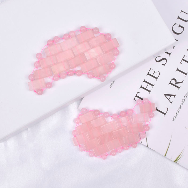 100% Natural Rose Qurtz Eye Pad Mask Luxury Pink Quartz Sleep Jade Stone Eye Mask for Diminish Puffiness And Bags (set).