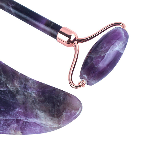 Natural Amethyst Roller Gua Sha Set Face Jade Roller and Gua Sha Stone Set